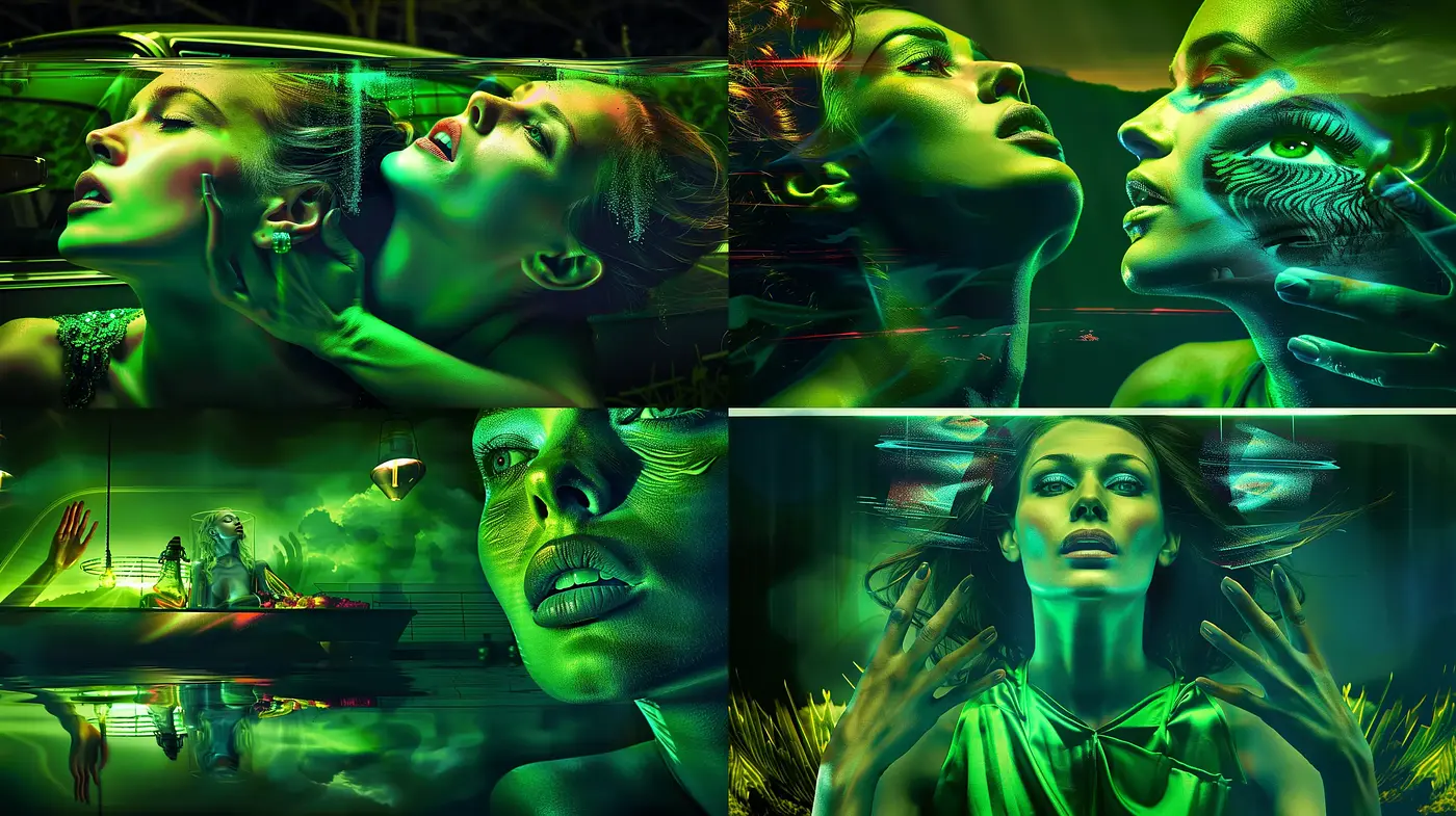 Emerald Dreamscapes: A Fusion of Surrealism and Digital Artistry - Midjourney sref style