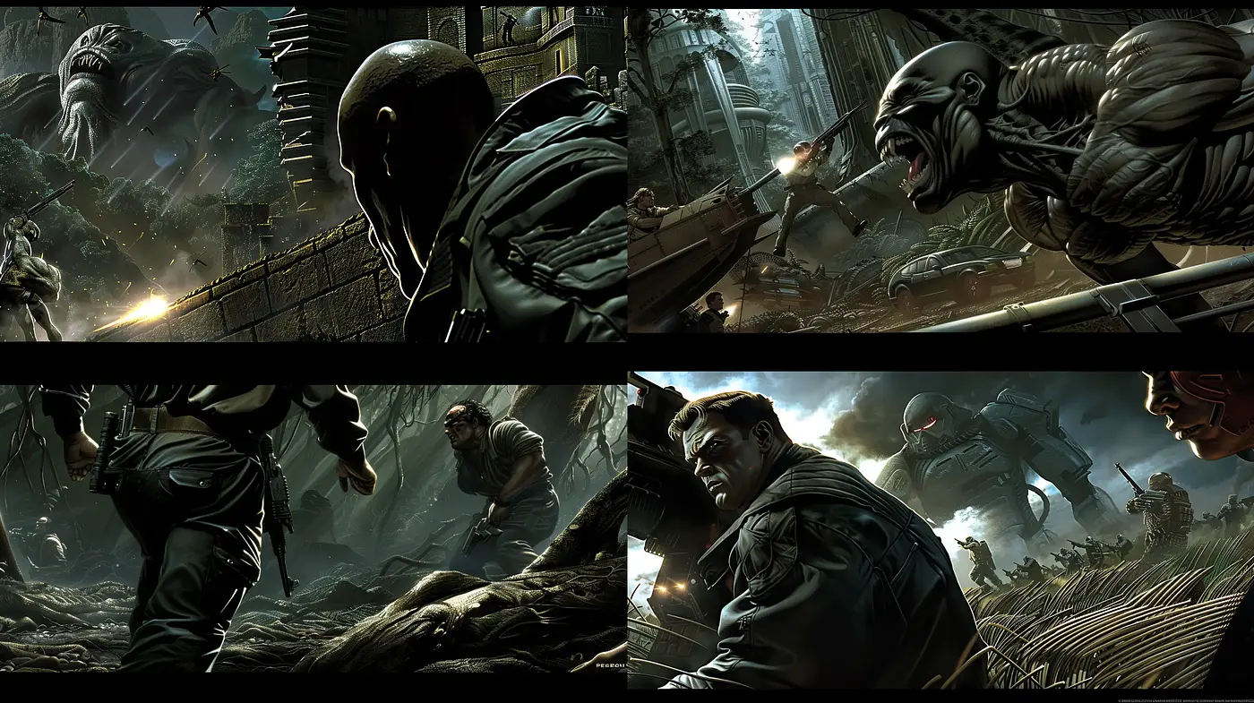 Dynamic Combat Scenes with a Cinematic Comic Book Flair - Midjourney sref style
