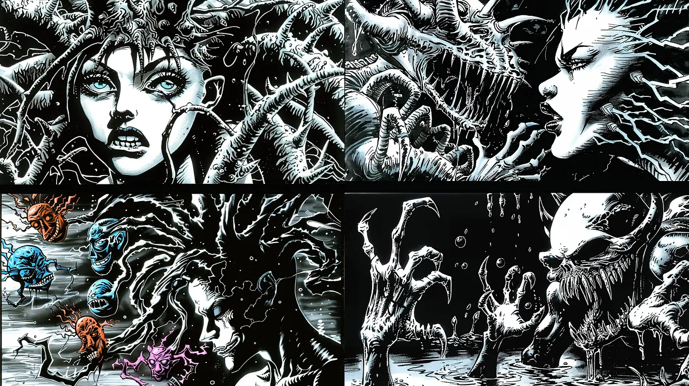 Ethereal Dreamscape Fusion with a Surreal Comic Book Essence - Midjourney sref style