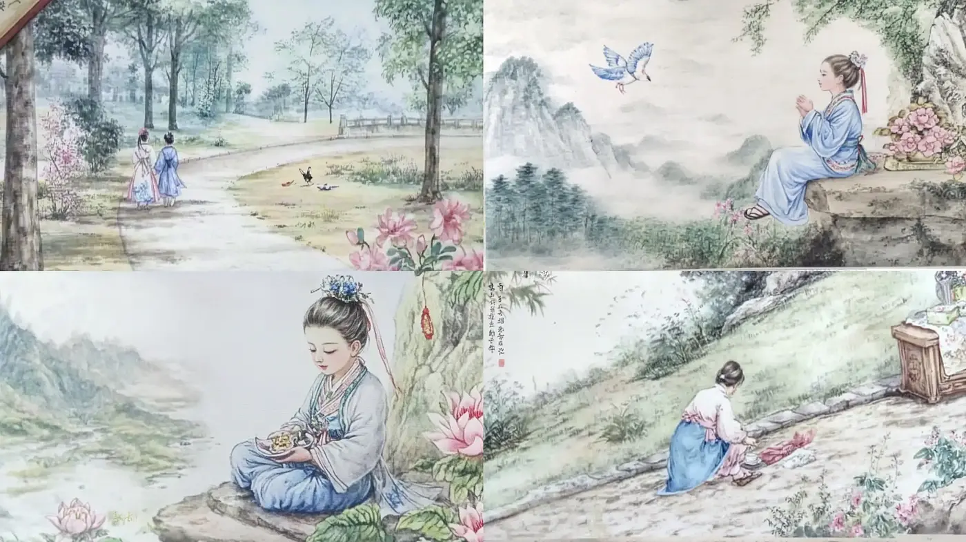 Ethereal Tranquility: A Synthesis of Traditional Chinese Art and Dream-like Pastel Impressions - Midjourney sref style