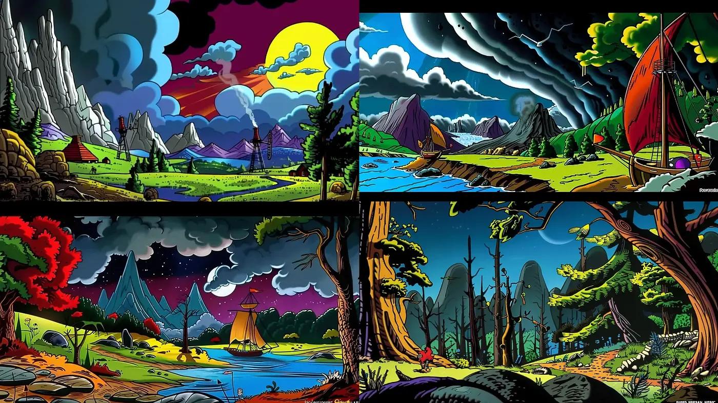 Vibrant and Expressive Comic Book Wilderness - Midjourney sref style