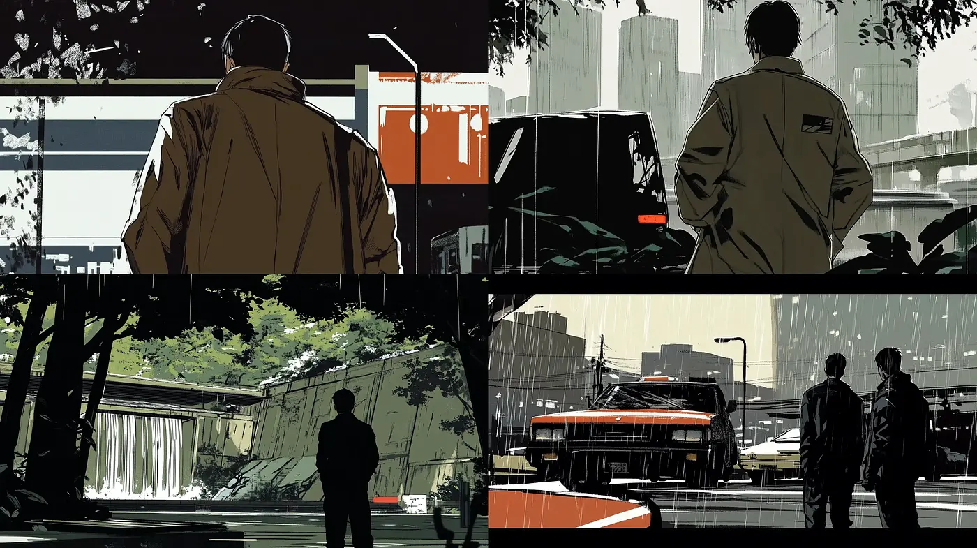 Urban Solitude in a Modernist Comic-Inspired Tableau - Midjourney sref style
