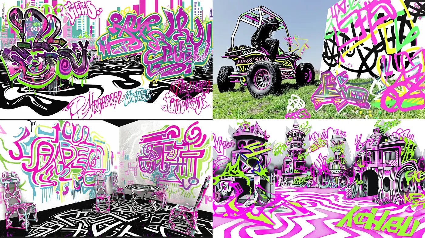 Whimsical Graffiti Fusion with Vibrant Urban Panache - Midjourney sref style