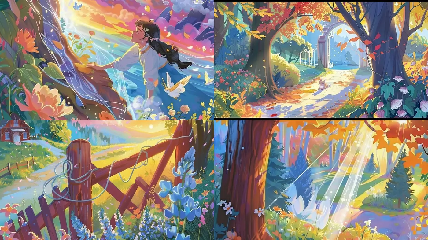 Luminous Harmony: A Radiant Fusion of Vibrant Colors and Dreamlike Scenery - Midjourney sref style