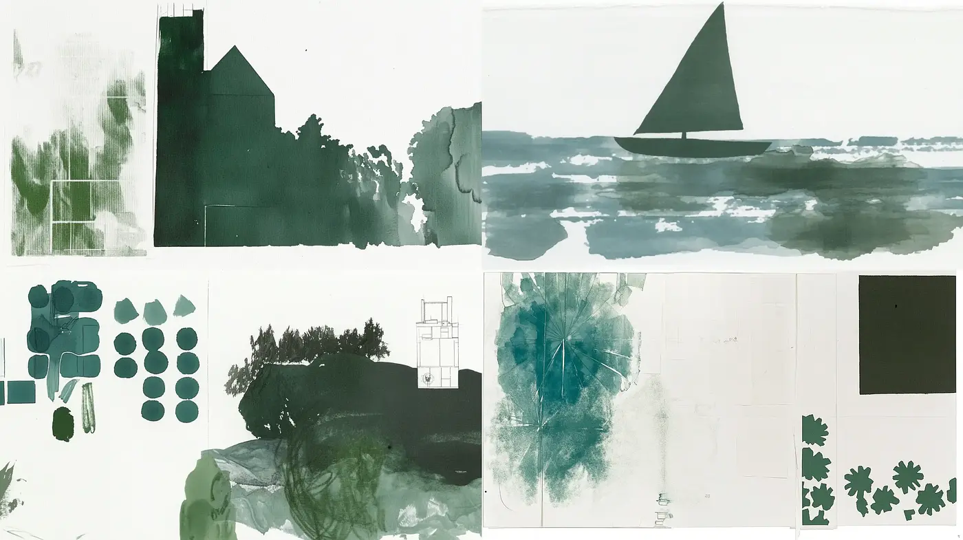 Abstract Watercolor Reflections in Monochrome Green - Midjourney sref style