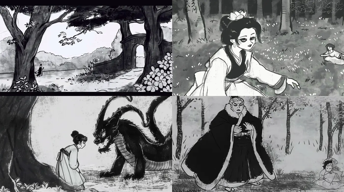 Monochrome Elegance: A Homage to Classic East Asian Ink Wash Painting - Midjourney sref style