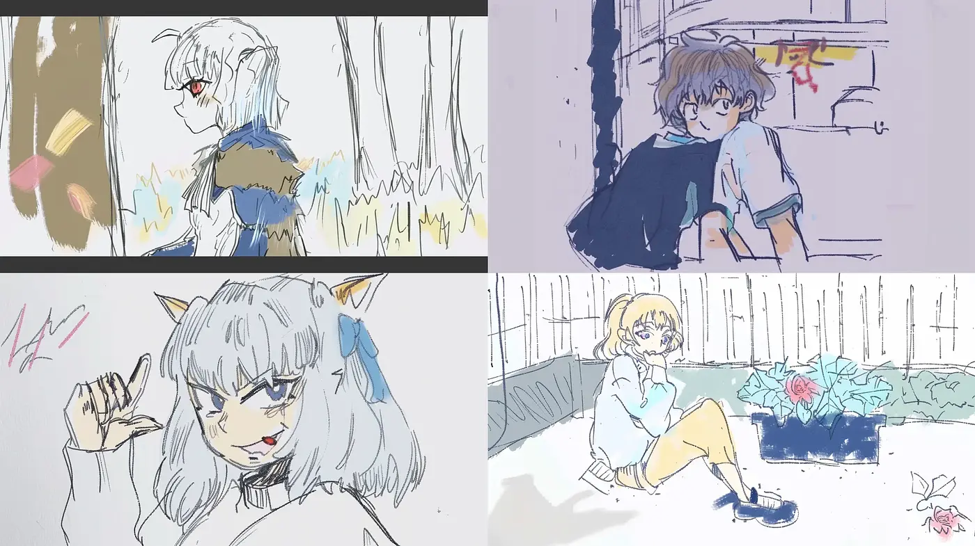 Sketchy Anime-Inspired Illustrative Artistry with Pastel Overtones - Midjourney sref style