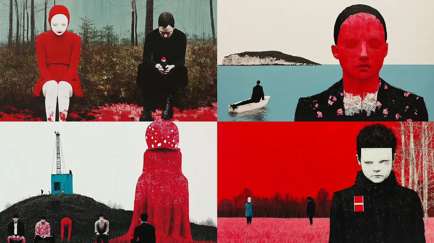 Stark Contrasts in Red: A Homage to Moody Expressionism - Midjourney sref style