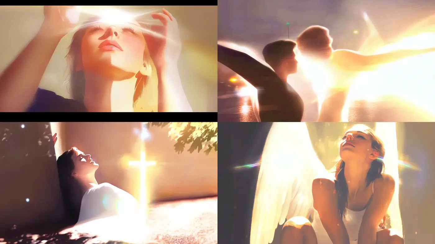 Transcendent, ethereal visual storytelling with reflective light and soft textures - Midjourney sref style