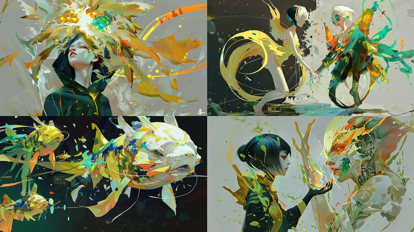 Dynamic Brushstrokes of Fantastical Fusion - Midjourney sref style