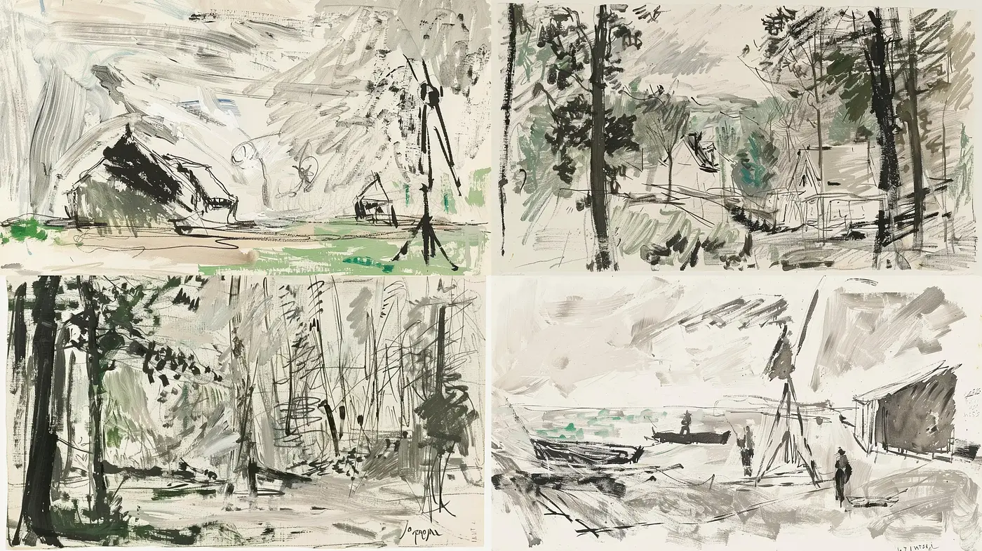 Expressionist Brushwork in Monochrome and Earth Tones - Midjourney sref style