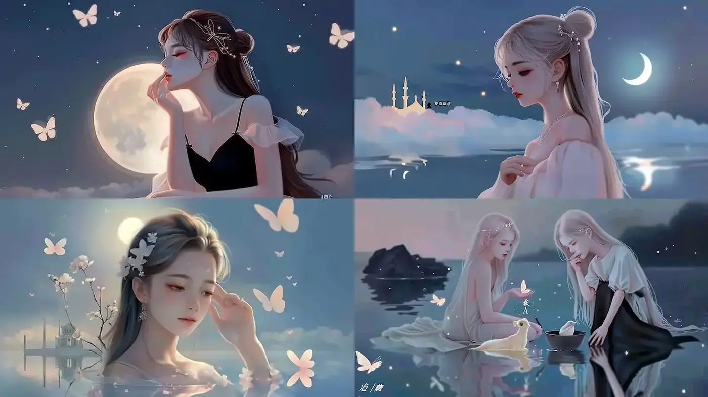 Ethereal Nighttime Aesthetic Infused with Romantic Fantasy Elements - Midjourney sref style