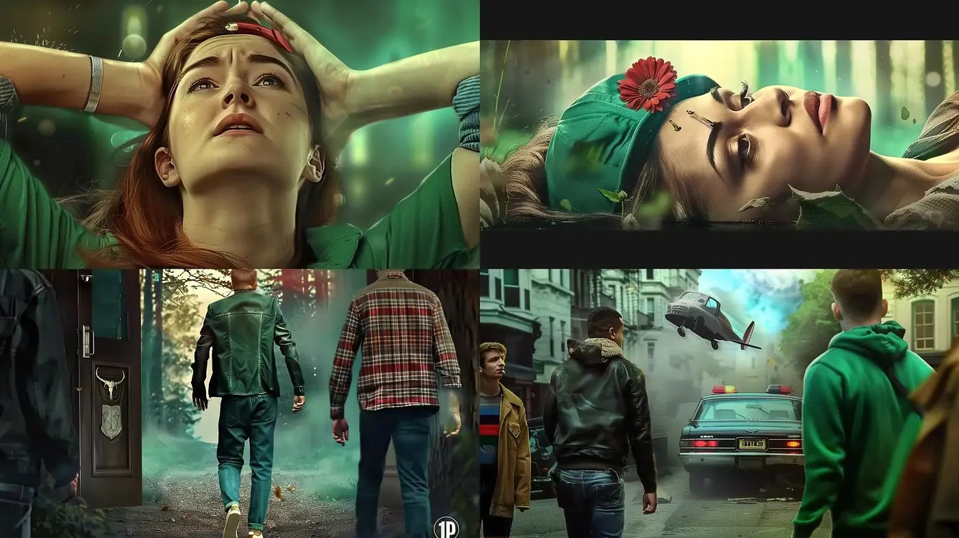 Cinematic Tale of Emerald Hues and Textured Realities - Midjourney sref style