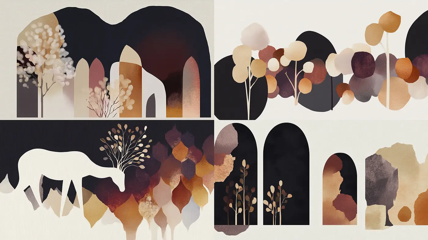 Abstract Organic Archways: A Study in Earthy Tones and Textural Variance - Midjourney sref style