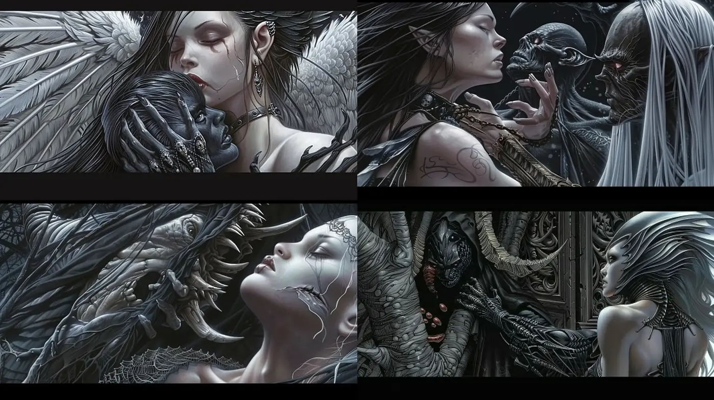 Gothic Elegance in Monochromatic Fantasy - Midjourney sref style