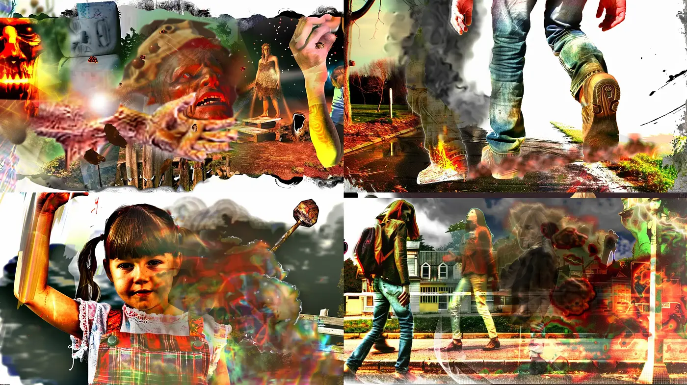 Abstract Synthesis of Chaos and Reality in Digital Collage - Midjourney sref style