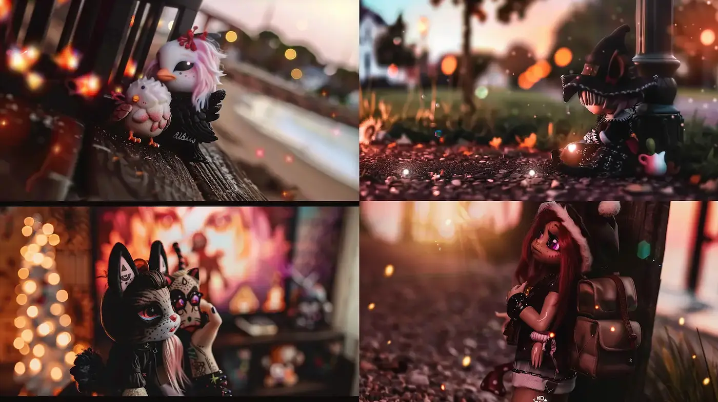 Whimsical figures in a dreamy, atmospheric setting with a touch of nostalgia - Midjourney sref style