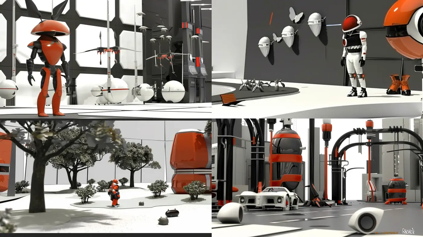 Futuristic Monochrome with Selective Color Highlight - Midjourney sref style
