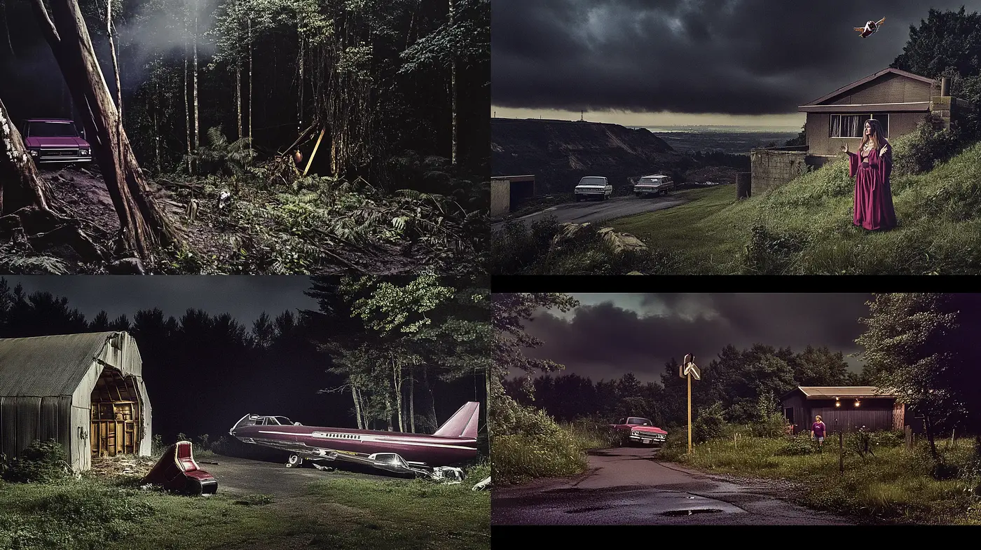 Moody Cinematic Tableaus with a Surreal Vintage Undertone - Midjourney sref style