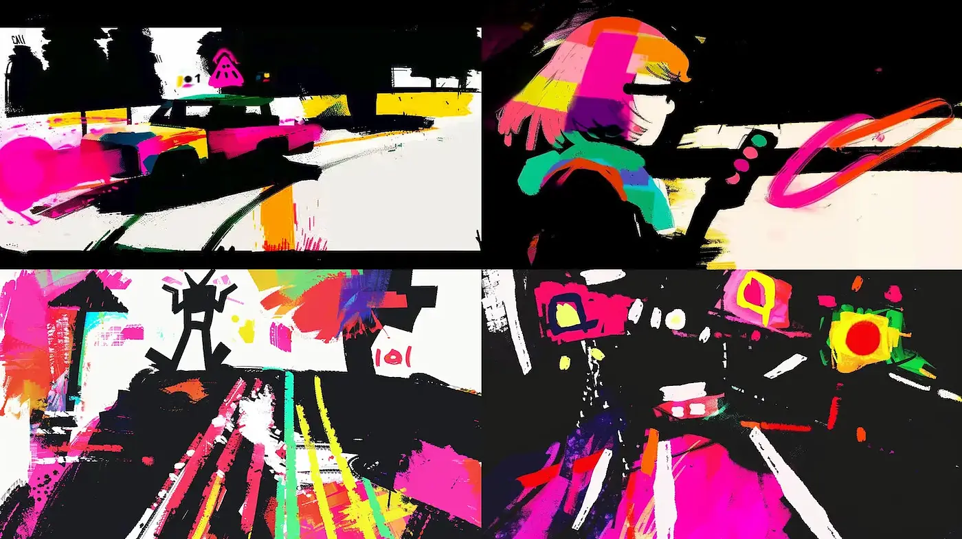 Vibrant Abstract Expressionism with Bold Graphic Elements - Midjourney sref style