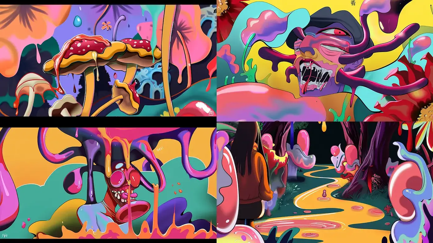 Vibrant Surrealism with a Quirky and Playful Essence - Midjourney sref style