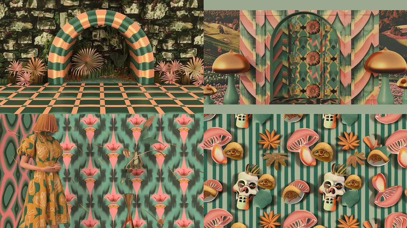 Surrealist Botanical Dreamscape with Retrofuturistic Overtones - Midjourney sref style