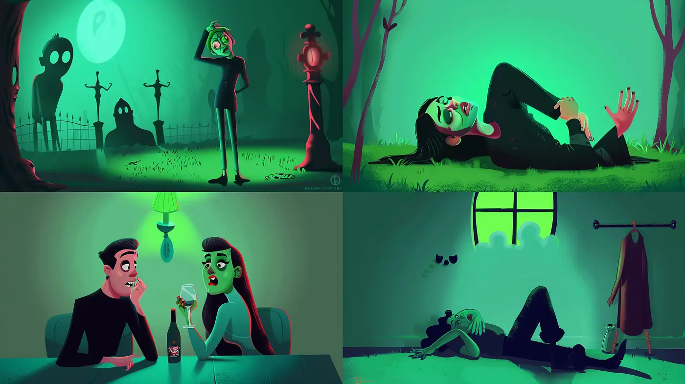 Nocturnal Hues: A Fusion of Goth and Modern Illustration with a Mystic Glow - Midjourney sref style