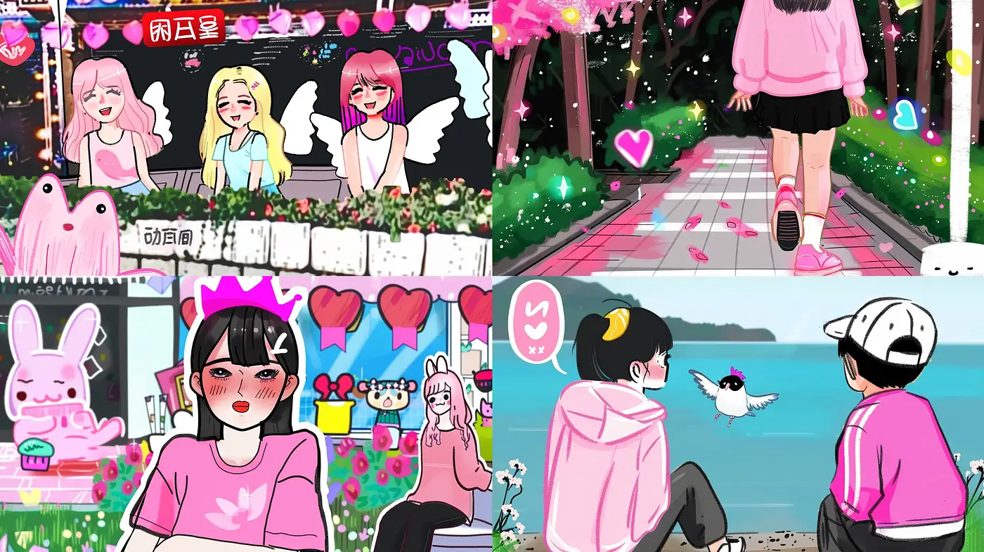 Candy-Colored Dreamscape in Pop Anime Style - Midjourney sref style