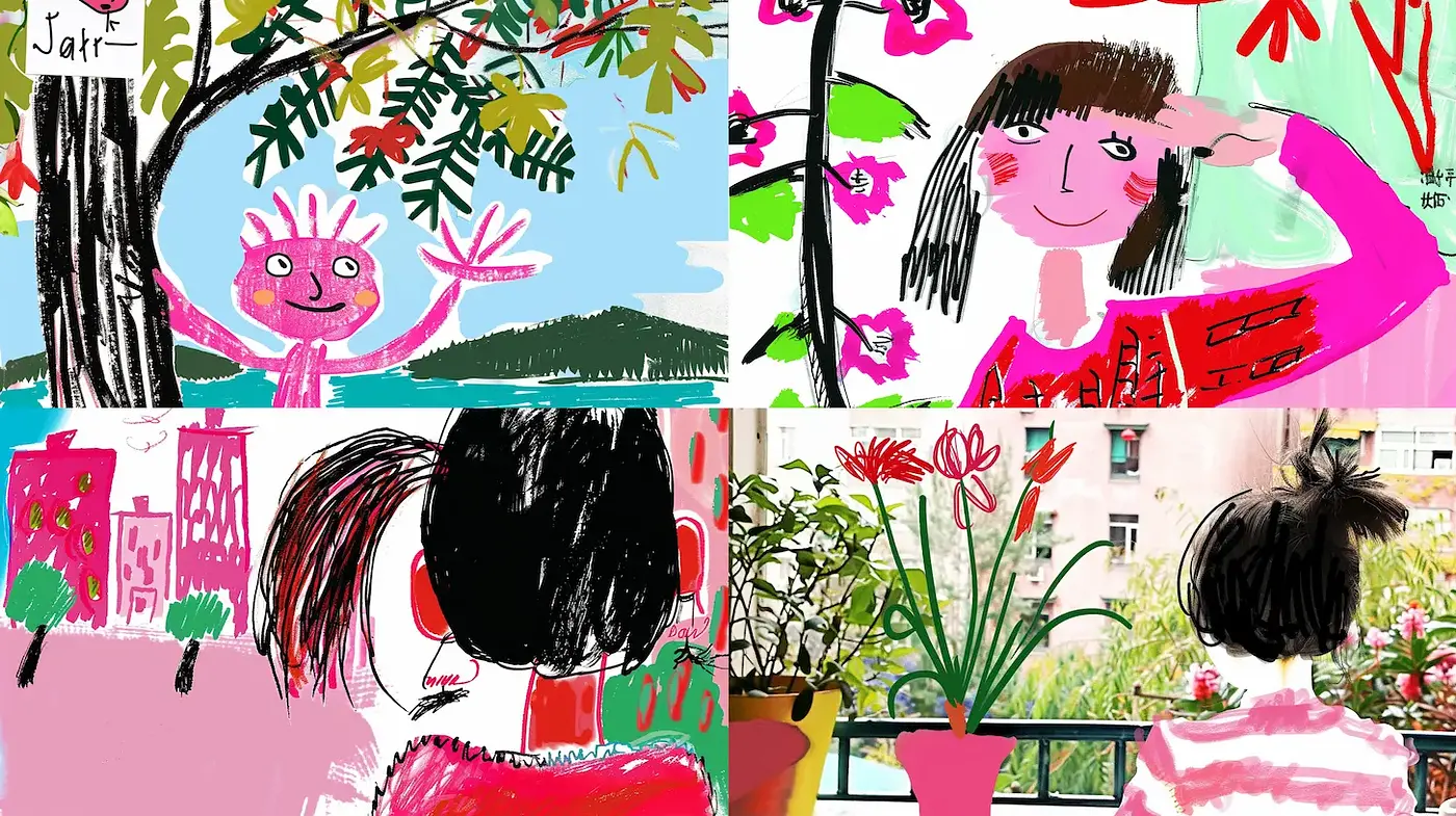 Playful and Whimsical Illustrations with Bold Colors and Childlike Charm - Midjourney sref style