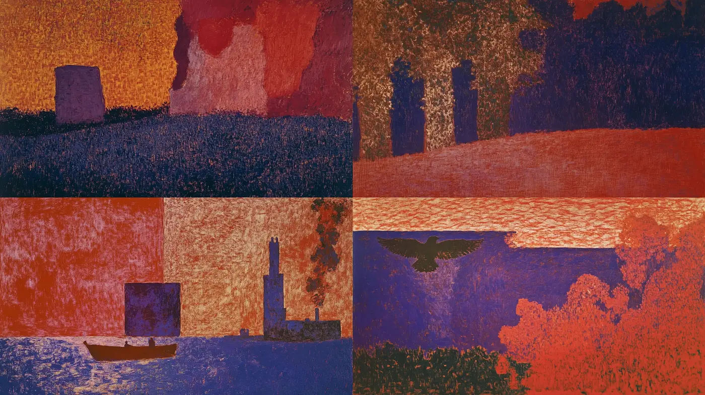 Ethereal Dusk: A Mosaic of Vivid Hues and Textural Harmony - Midjourney sref style