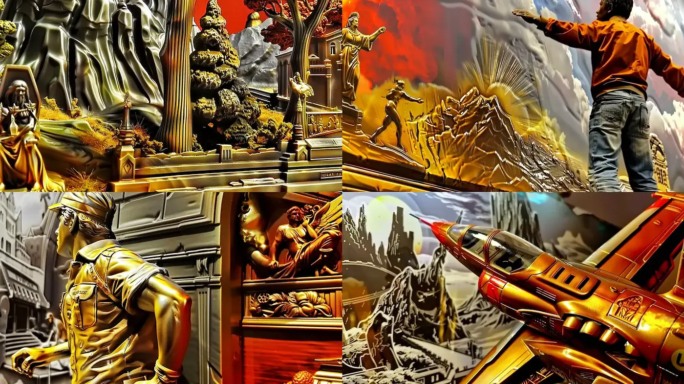 Dynamic Fusion of Retro-Themed Artistic Styles with a Dramatic Flair - Midjourney sref style