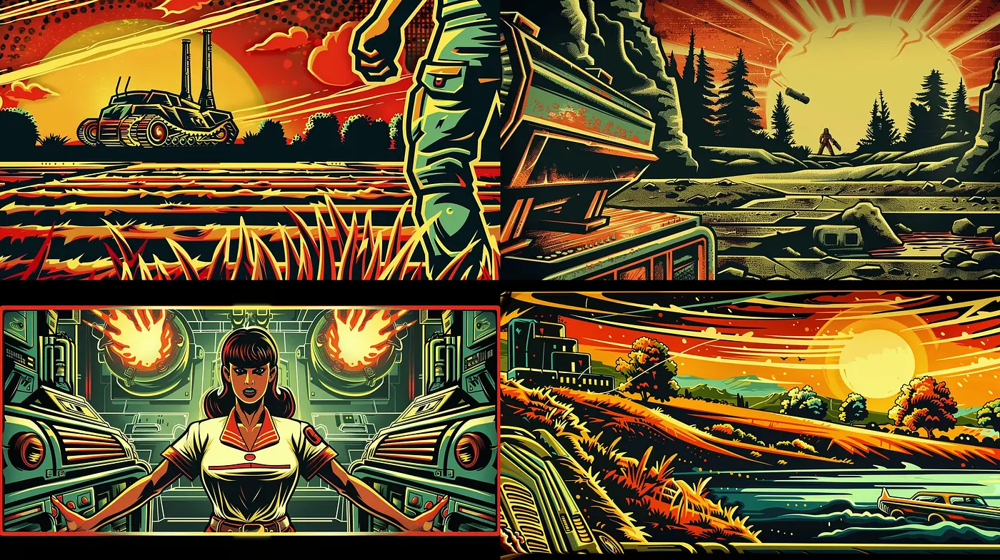 Futuristic Retro Panorama: A Synthesis of Neo-Vintage Sci-fi and Art Deco Influence - Midjourney sref style