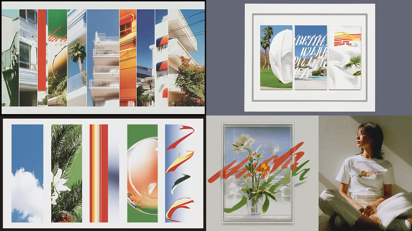 Contemporary aesthetic blending minimalism and retro elements with vibrant contrasts - Midjourney sref style