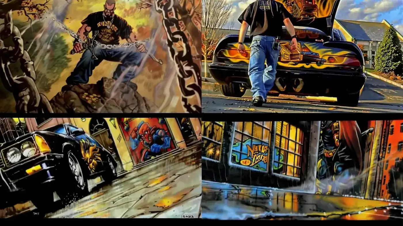 Dynamic Urban Illustrations with Vibrant Detail and Comic Influence - Midjourney sref style