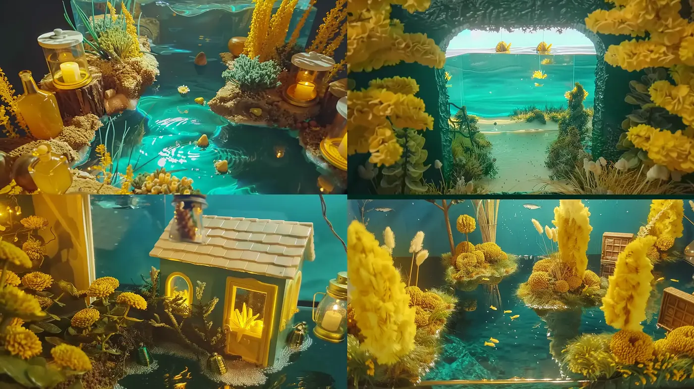 Luminous Underwater Dreamscape with Warm Golden Hues - Midjourney sref style