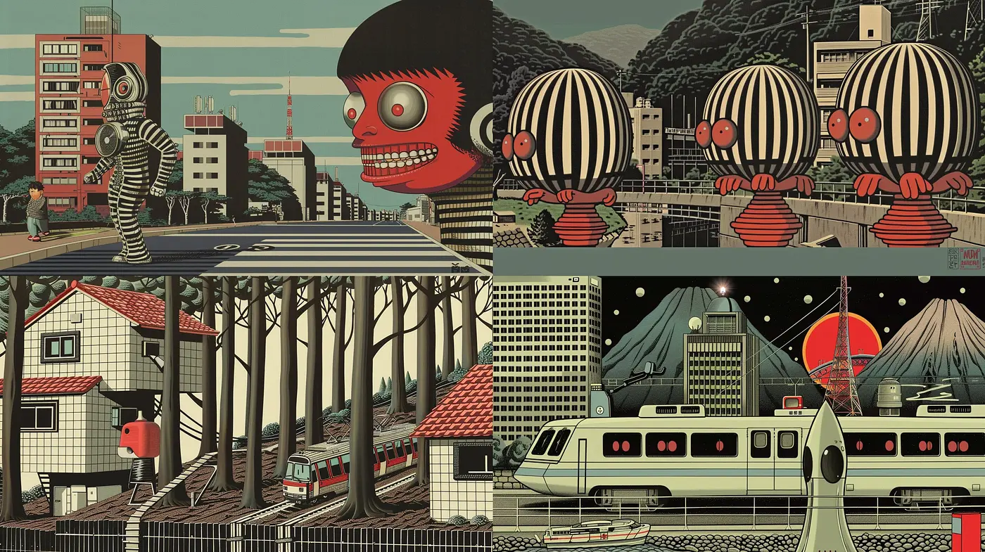 Retro-Futuristic Surrealism with a Hint of Dystopia - Midjourney sref style