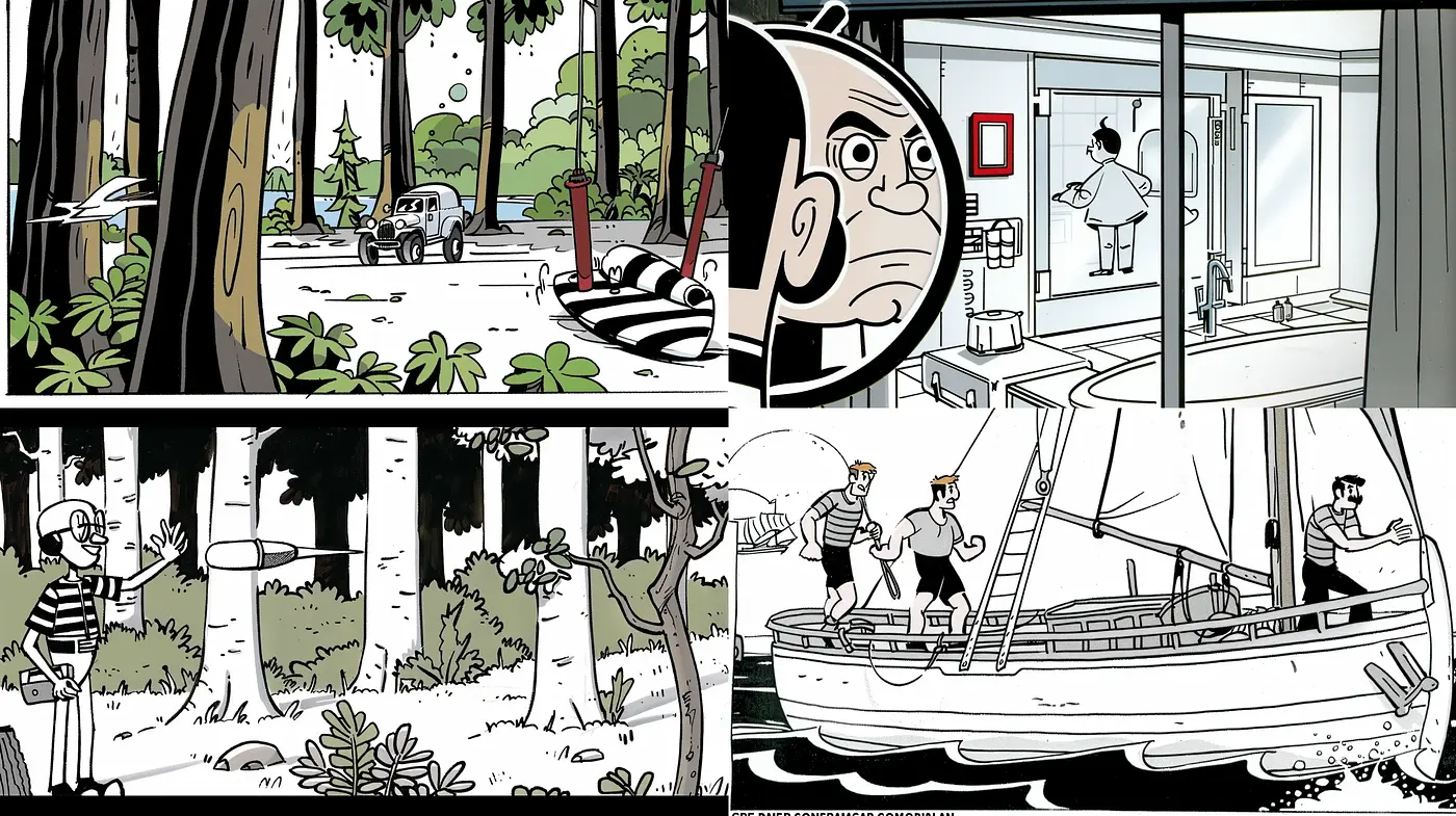 Monochromatic Graphic Novel Essence with Contemporary Flair - Midjourney sref style