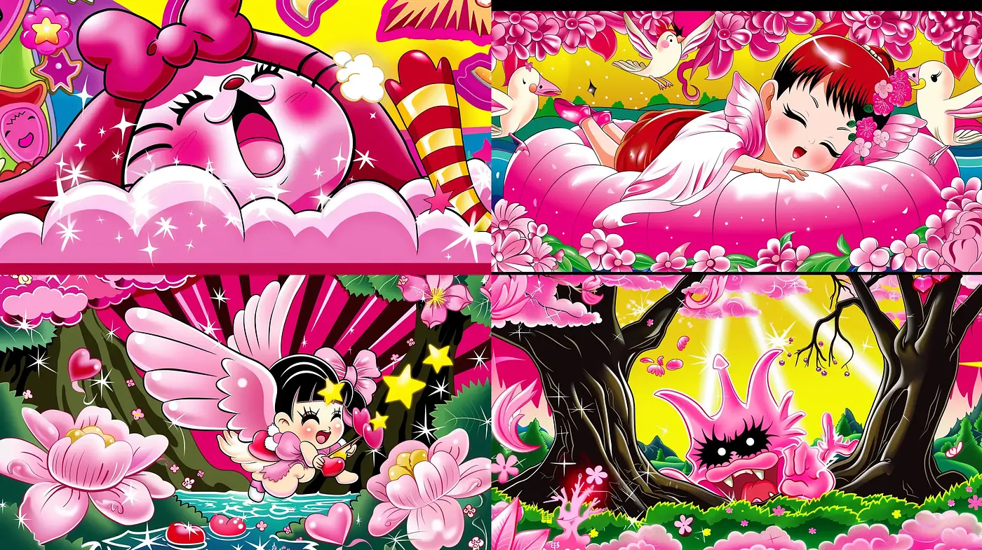 Surreal Fantasia: A Kaleidoscope of Bright Colors and Kawaii Elements - Midjourney sref style