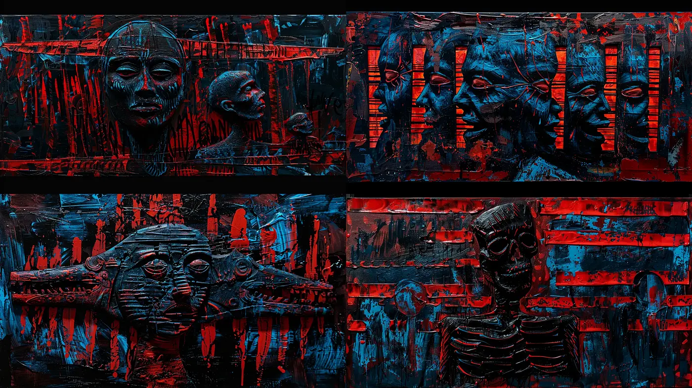 Crimson Cyberpunk Reliquary: Textural Exploration in Futuristic Artefacts - Midjourney sref style