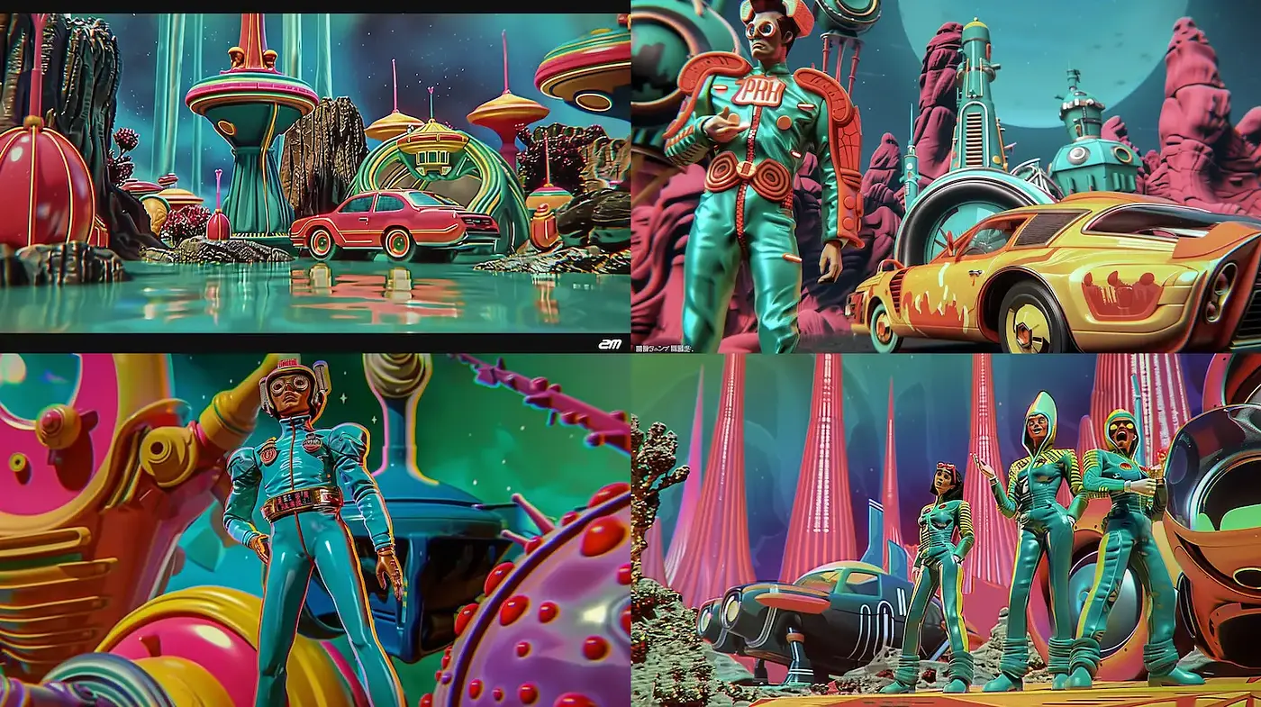 Futuristic Retro-Futurism with Vibrant Colors and Playful Textures - Midjourney sref style