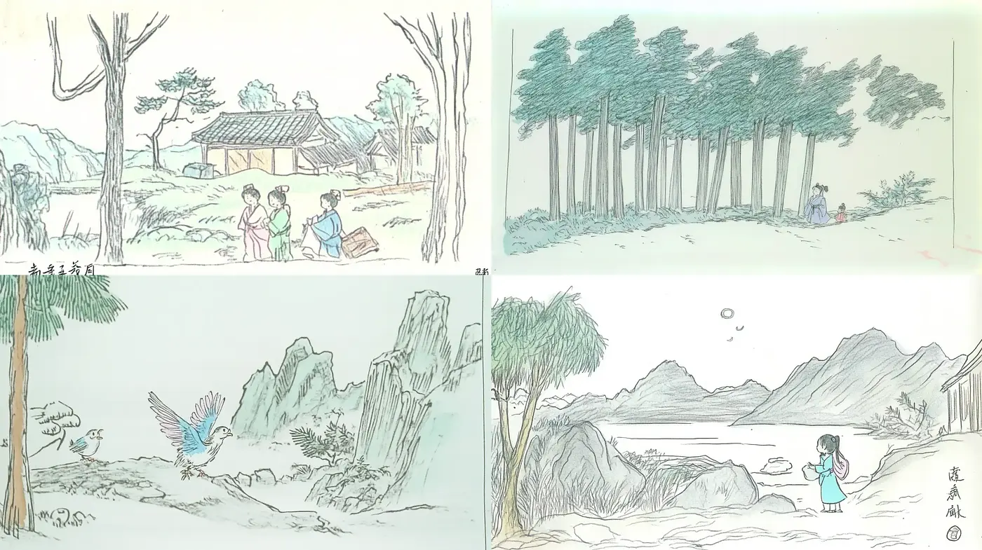 Idyllic Serenity in Pastel East Asian Illustrations - Midjourney sref style