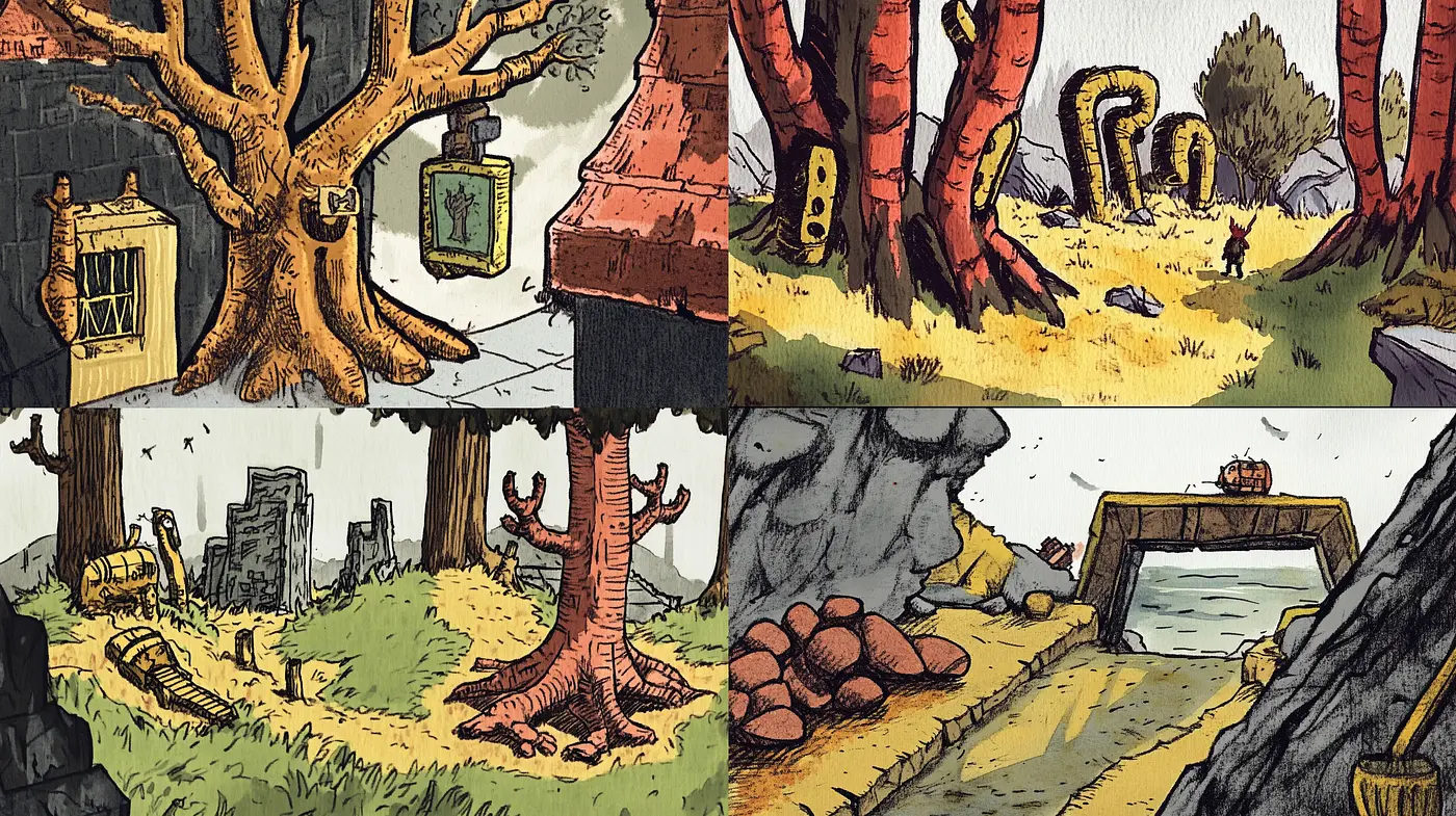 Consistent Illustrative Fantasy with Stylized Ink and Earthy Tones - Midjourney sref style