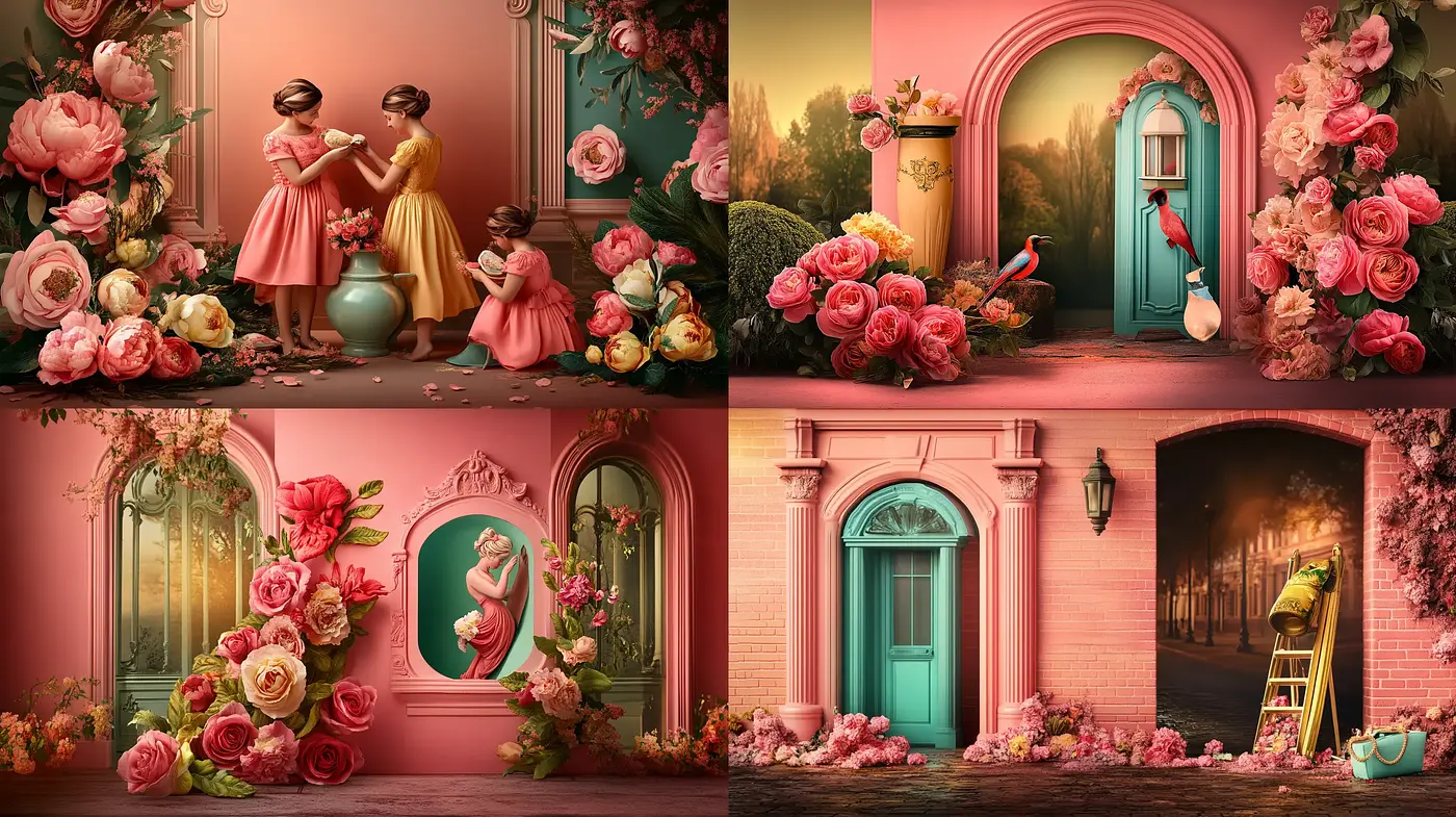Enchanted Roseate Elegance: A Dreamy Florid Tableau - Midjourney sref style