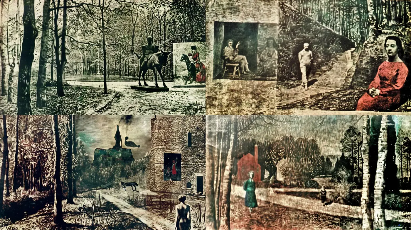 Ethereal Dreamscape Fusion with a Surrealistic and Vintage Overlay - Midjourney sref style