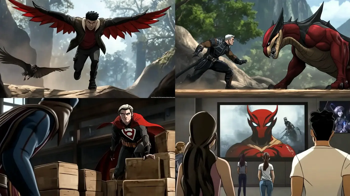 Dynamic Superhero Action with Anime Undertones - Midjourney sref style
