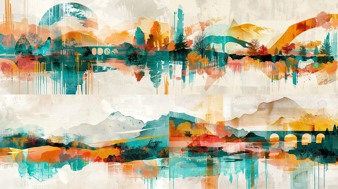 Abstracted Hues of Melancholy: Harmony in Textured Color Bleeds and Faint Geometries - Midjourney sref style