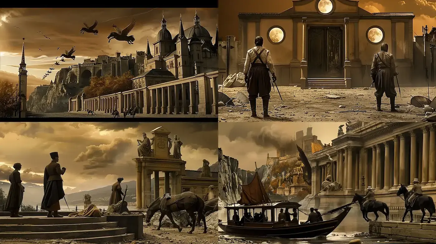Epic Fantasy Landscape with Classical Influence - Midjourney sref style