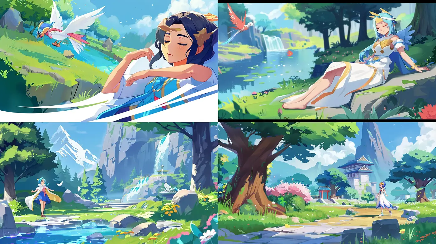 Ethereal Nature and Tranquility: A Homage in Vibrant Digital Brushstrokes - Midjourney sref style
