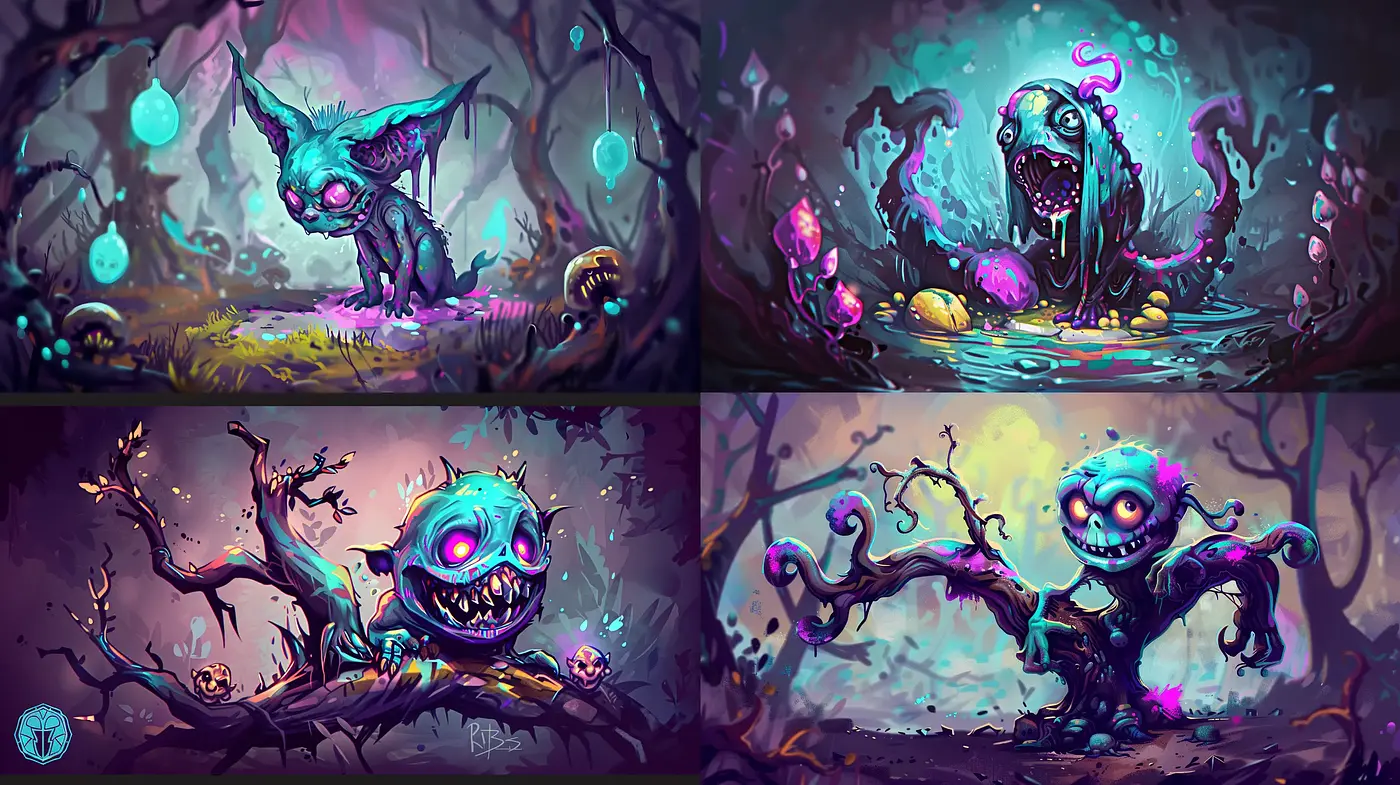 Spectral Creatures of a Vibrant Mythoscape - Midjourney sref style