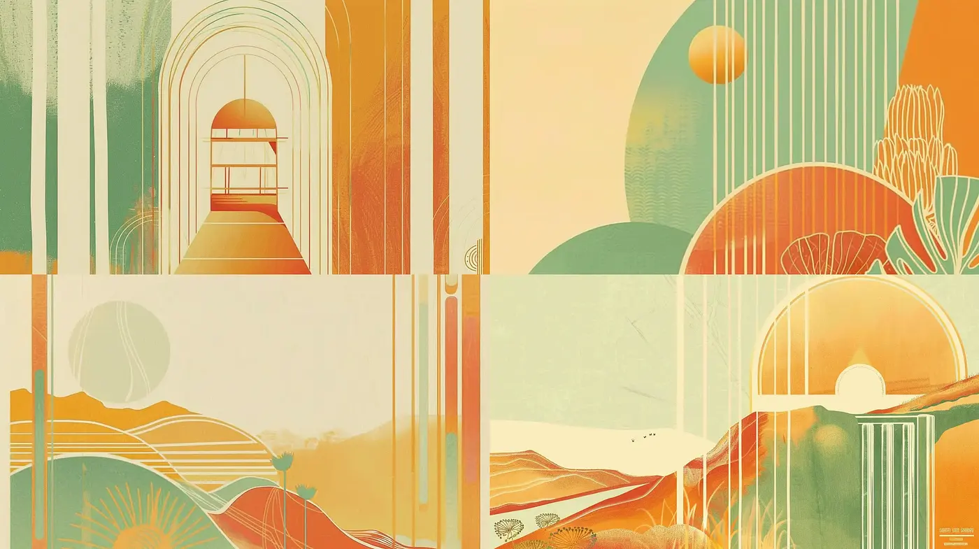 Warm Retrofuturism and Geometric Abstraction - Midjourney sref style